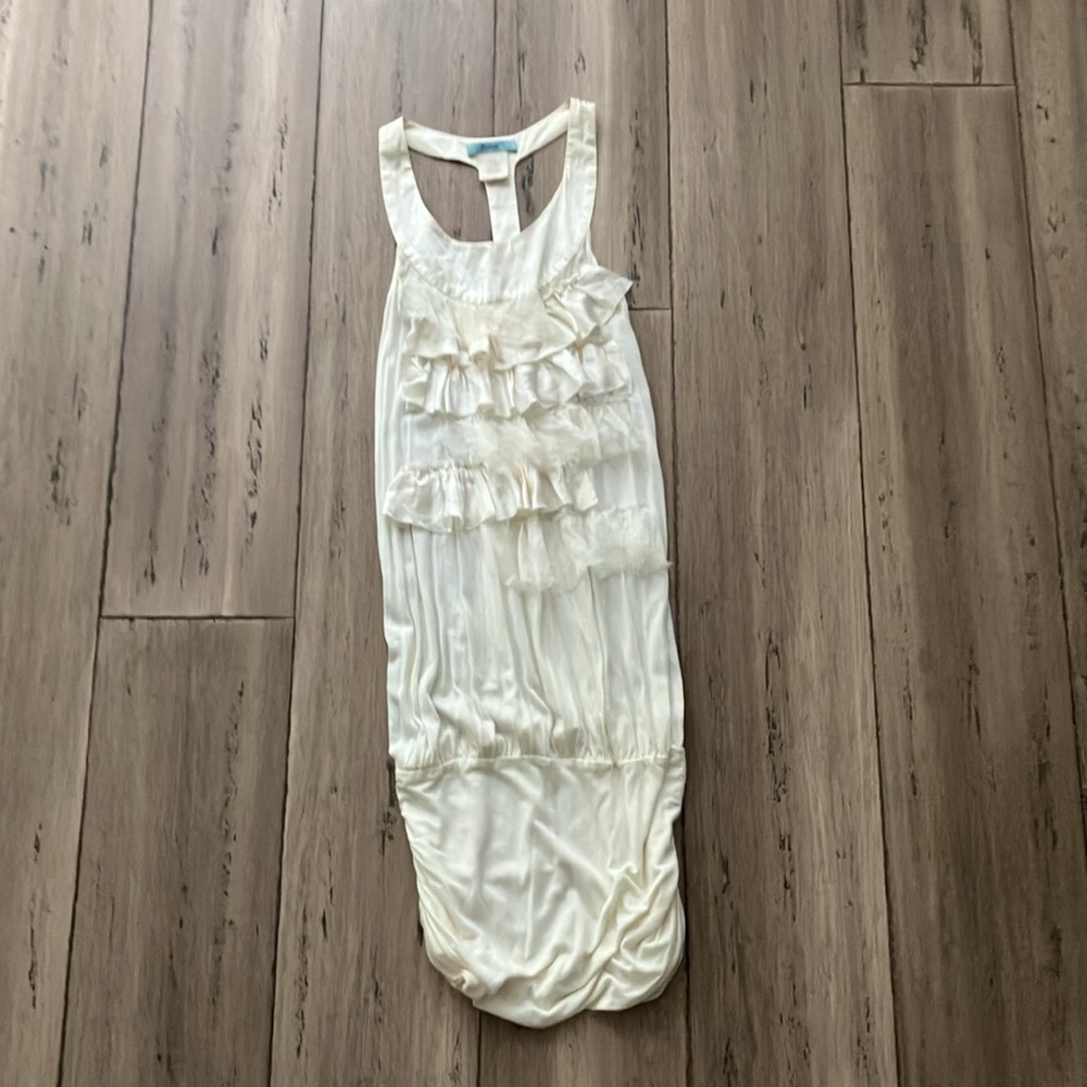 Marciano Romantic Ivory ruffled Cream Silk ruched top tunic S 90’s - Picture 9 of 10